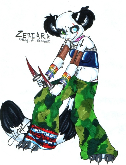 clothing female heterochromia holly_massey knife lemur pants plain_background solo white_background zeriara_(character)