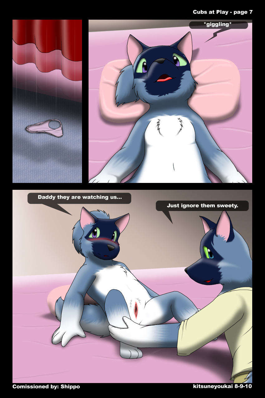 bad_parenting bed blush breaking_the_fourth_wall canine comic cub cubs_at_play english_text female incest kitsune_youkai male mammal panties pussy text underwear young