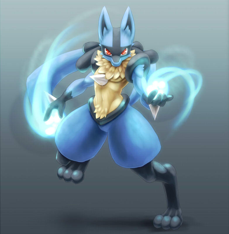 biri canine gradient_background looking_at_viewer lucario male mammal nintendo pok&#233;mon pok&eacute;mon red_eyes riot41 solo video_games