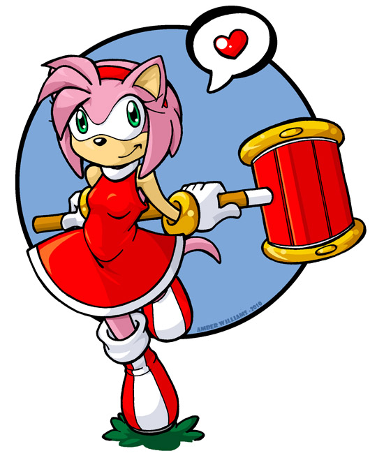 &hearts; amber_williams amy_rose female hammer hedgehog skirt solo sonic_(series)