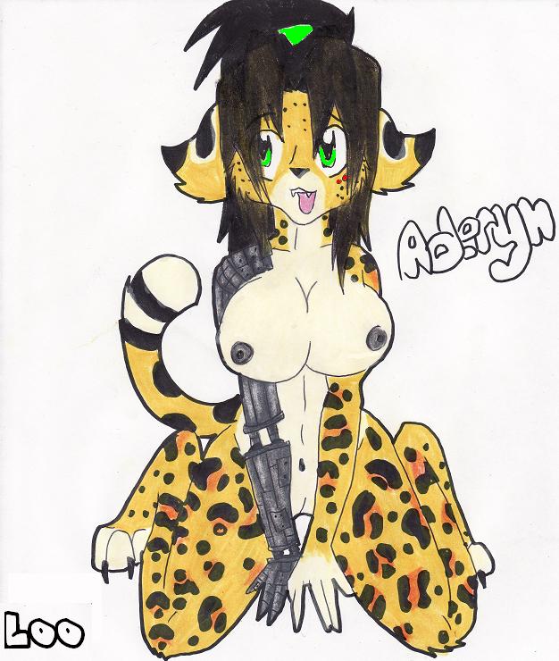 aderyn breasts canine cyborg feline female fennec fox hybrid kneeling leopard loo66 nude pussy solo