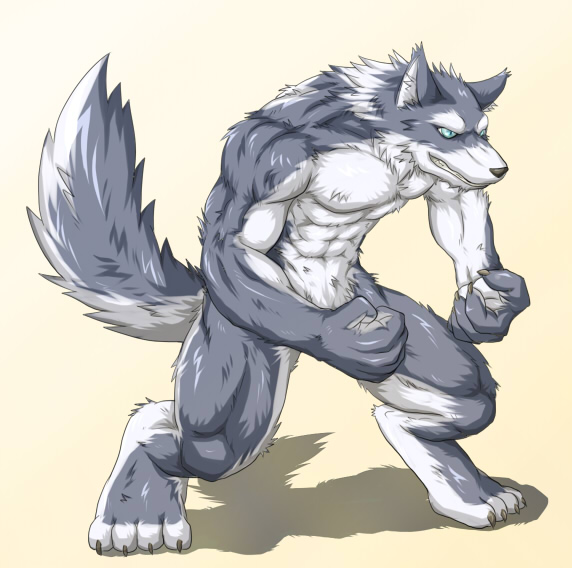 anthro biceps big_muscles blue_eyes canine flexing fur male mammal muscles nude pecs pose solo tail wildheit wolf