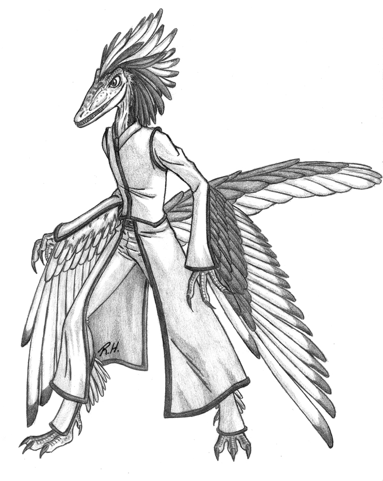 2008 archaeopteryx claws digitigrade dinosaur feathers male pants predaguy scalie solo standing tail teeth wings