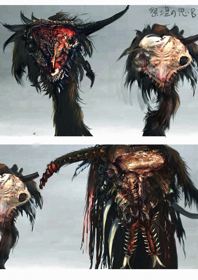 ambiguous_gender blood demon eye_socket fangs flesh gaping_maw gums hairy horns long_neck looking_at_viewer monster multiple_eyes nightmare_fuel open_mouth photorealism shopped skull tusks