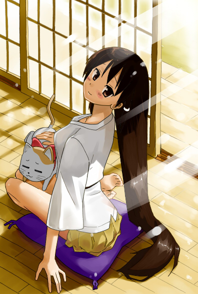 black_hair cat kami_nomi_zo_shiru_sekai kasuga_kusunoki long_hair smile