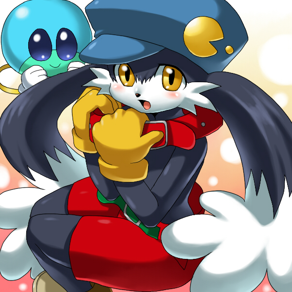 belt blush collar gloves hat huepow klonoa looking_at_viewer open_mouth pac-man shorts topless yellow_eyes 稲穂