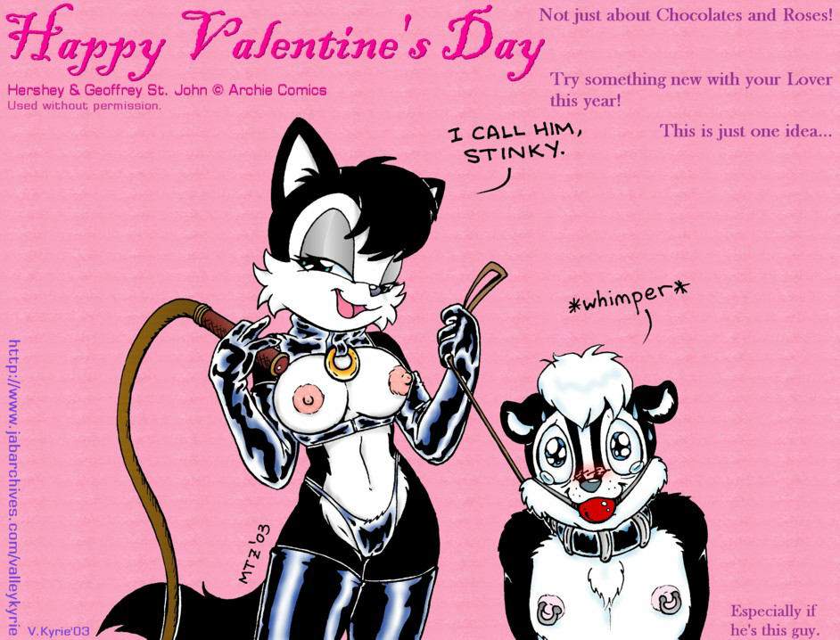 2003 ball_gag bdsm blush bondage breasts camel_toe cat countershading domination feline female female_domination geoffrey_st_john hershey_cat latex leash leather looking_at_viewer male mobian nude piercing sega skunk smile sonic_(series) straight sweat thong vkyrie whip