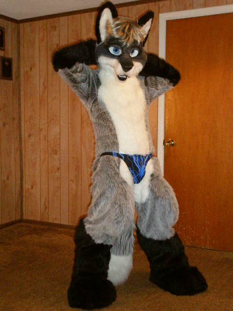 blue_eyes fursuit looking_at_viewer male pose real solo speedo swimsuit thong unknown_artist