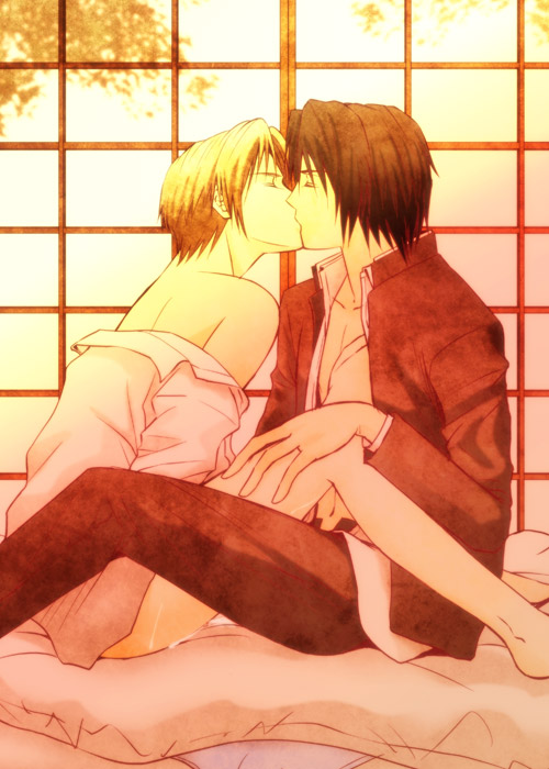 2boys kaname_tanuma kiss multiple_boys natsume_takashi natsume_yuujinchou takashi_natsume tanuma_kaname yaoi