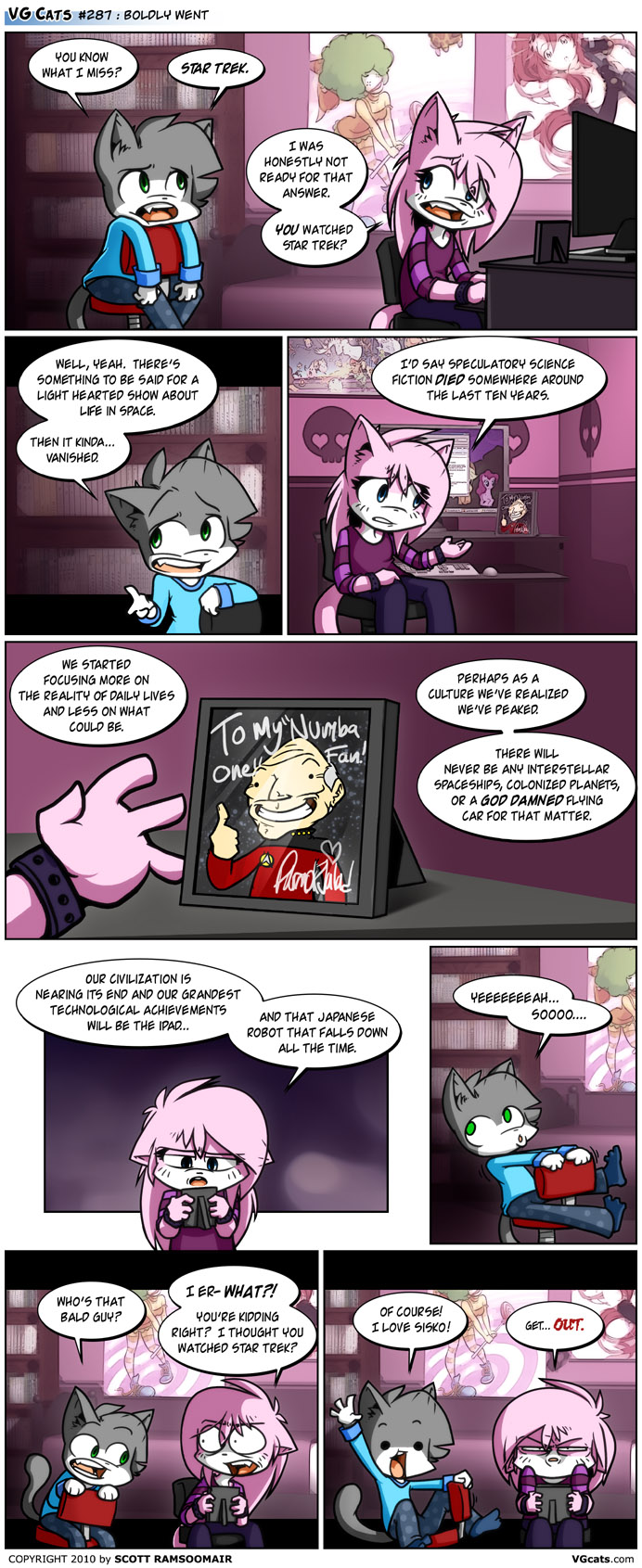 &lt;3 2010 ? aeris_(vg_cats) angry applejack_(mlp) cameo comic cowboy_hat dialog dialogue equine feline female friendship_is_magic hat horse humor humour leo_(vg_cats) male mammal my_little_pony open_mouth pinkie_pie_(mlp) pony scott_ramsoomair text tongue vg_cats vgcats webcomic