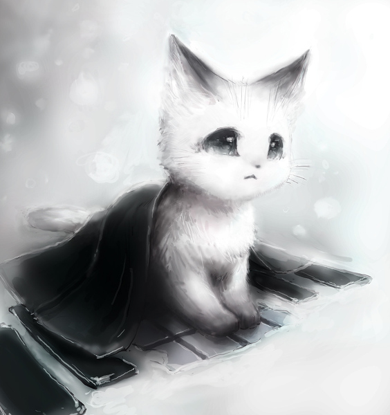 ambiguous_gender blanket cat cute feline feral snow solo unknown_artist