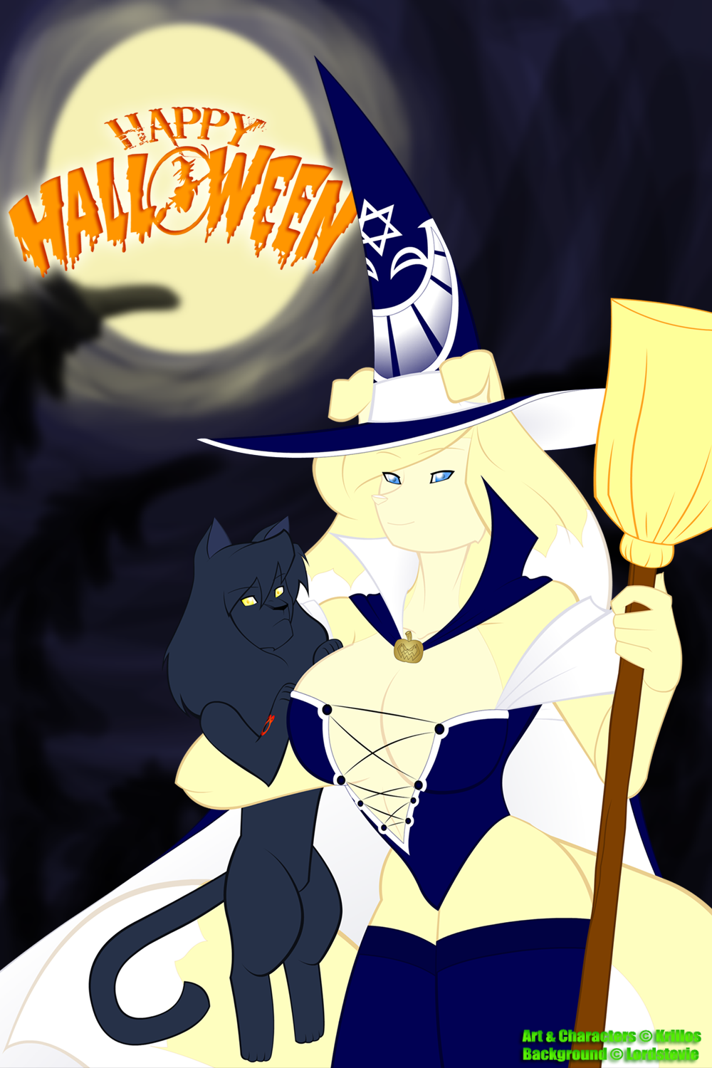 female halloween holidays magic_user male moon napalmkrillos night unknown_artist witch