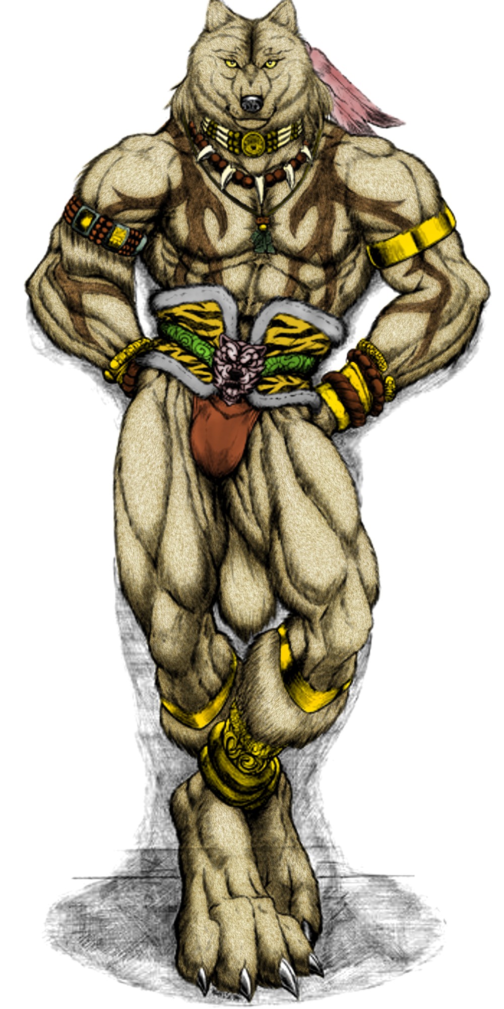 armband canine claws fan_colored fan_edited gauntlets loincloth male muscles necklace solo standing tribal unconvincing_armour underwear wolf wolf-lsi