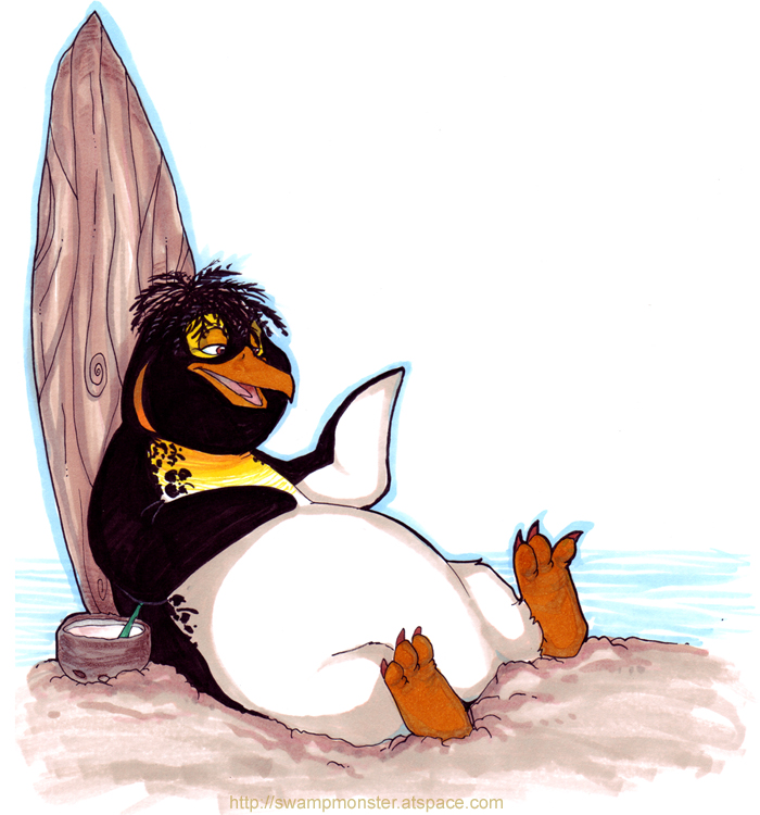 brown_eyes emperor_penguin holly_massey male penguin plain_background solo surf's_up surf's_up surfboard white_background