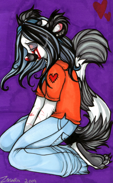 &hearts; &lt;3 black_hair blood female hair holly_massey lemur long_hair solo tail zeriara_(character)
