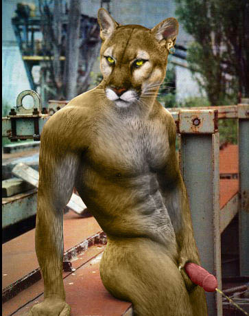 cat feline fur lewd male muscles nude peeing penis photomorph solo urine watersports