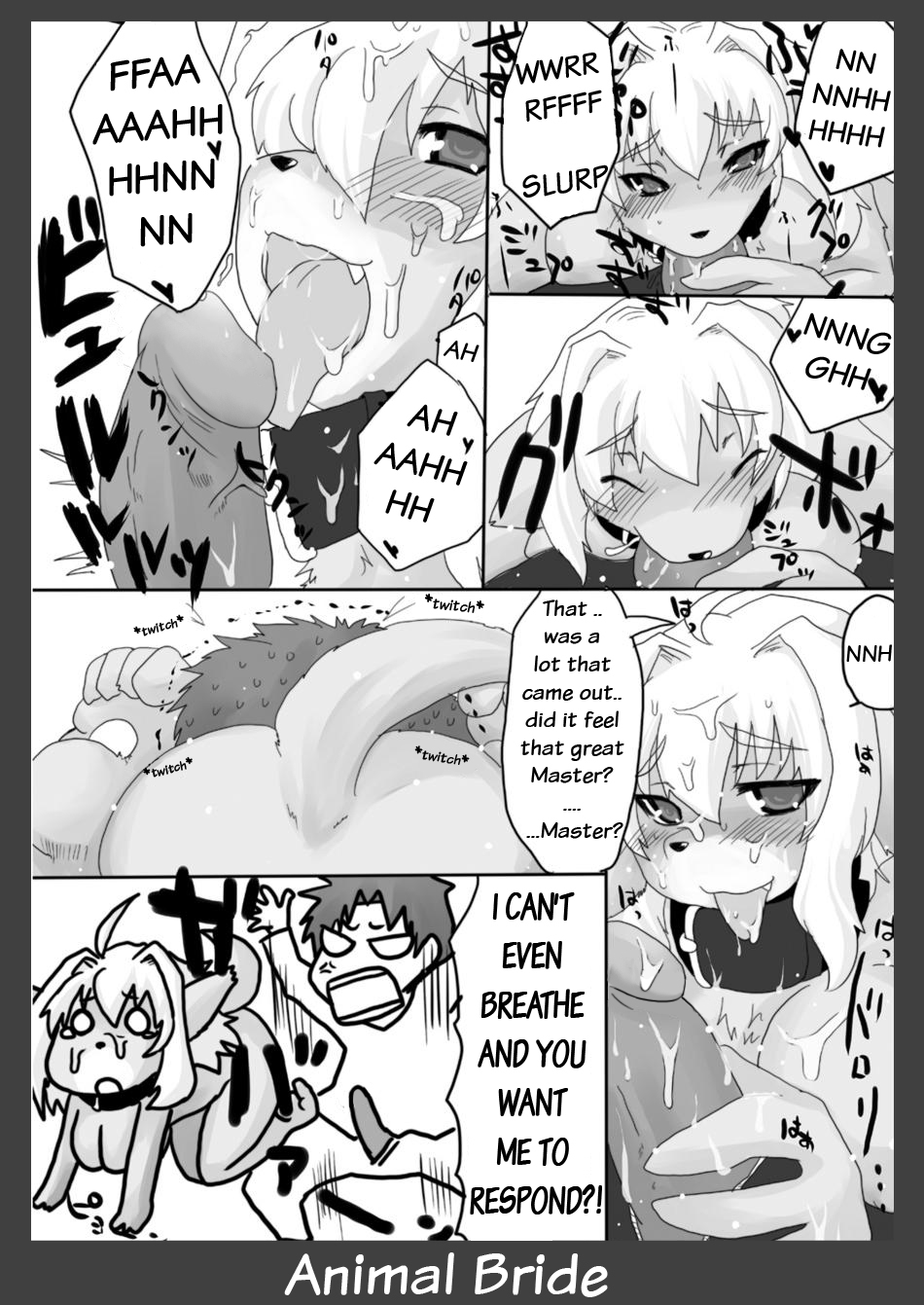 &hearts; 69 animal_bride anthro asphyxiation black_and_white blush breasts butt canine collar comic cum cum_in_mouth cunnilingus dog female hair heat human in_heat male monochrome oral oral_sex penis saliva sex straight sweatdrop tail translated