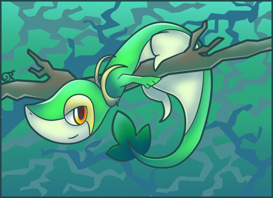 branch looking_at_viewer pok&eacute;mon snivy solo tsutaja unknown_artist