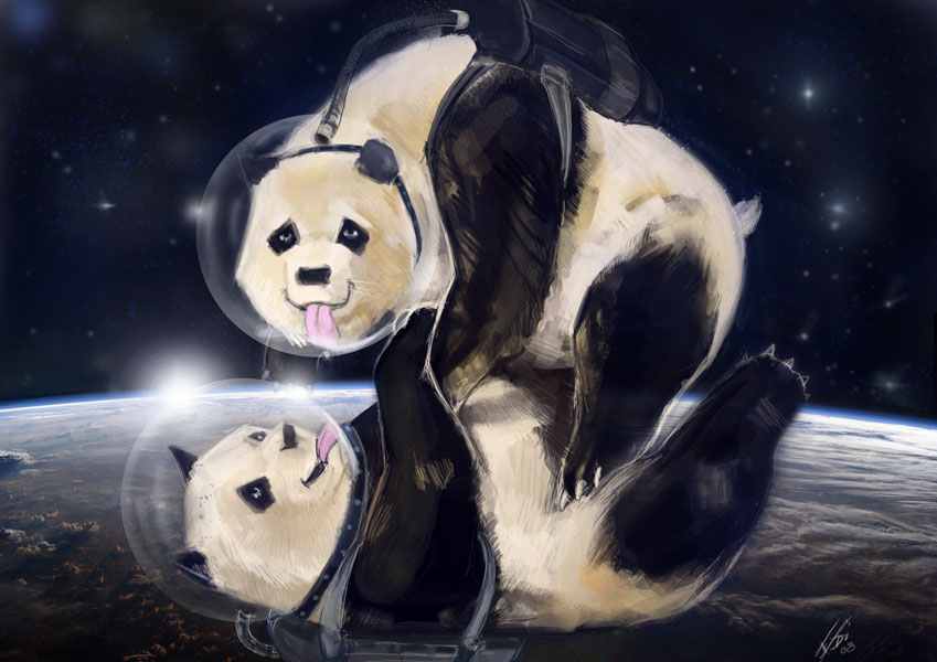 earth edi looking_at_viewer open_mouth panda sex space space_panda stars sun tongue what what_has_science_done