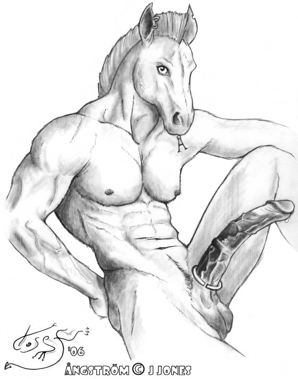 balls cock_ring equine half-erect horse humanoid_penis josef_jones looking_at_viewer male mammal muscles nude pecs penis plain_background precum solo vein white_background