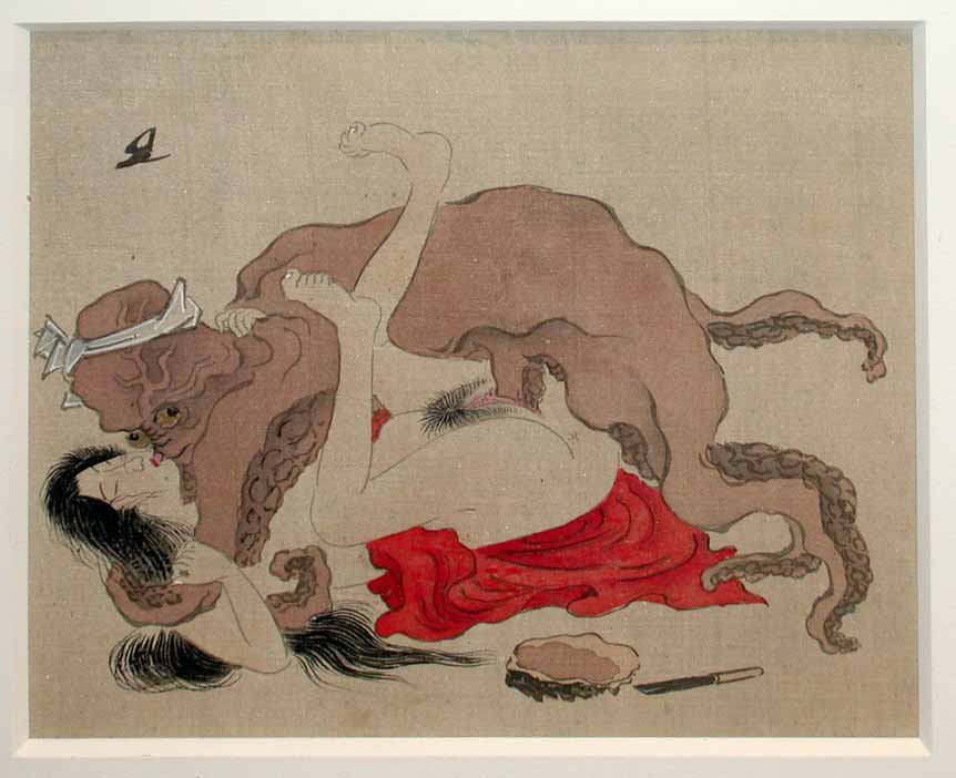 ancient_furry_art anus female japanese japanese_clothing kemono kimono kissing knife male missionary_position nightmare_fuel octopus oyster penis pussy sex