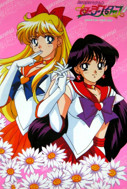 2girls aino_minako bishoujo_senshi_sailor_moon black_eyes black_hair blonde_hair blown_kiss blue_eyes blush bow choker dress earrings elbow_gloves female finger_in_mouth flower flowers friends gem gloves hair_bow hair_ribbon hand_holding heart hino_rei interlocked_fingers jewelry kiss long_hair looking_at_viewer magical_girl multiple_girls official_art purple_hair ribbon sailor_collar sailor_mars sailor_venus scan school_uniform serafuku skirt smile star super_sailor_mars super_sailor_venus tiara white_gloves yuri