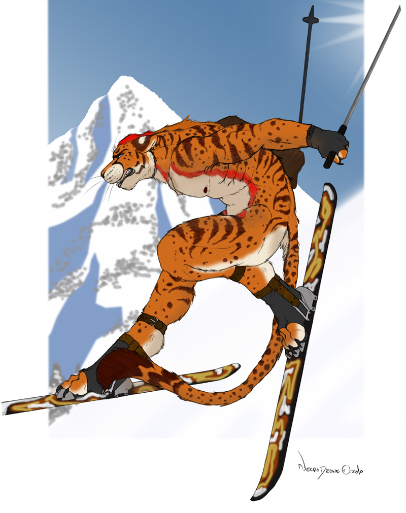 feline male mammal necrodrone nude ski snow solo tiger