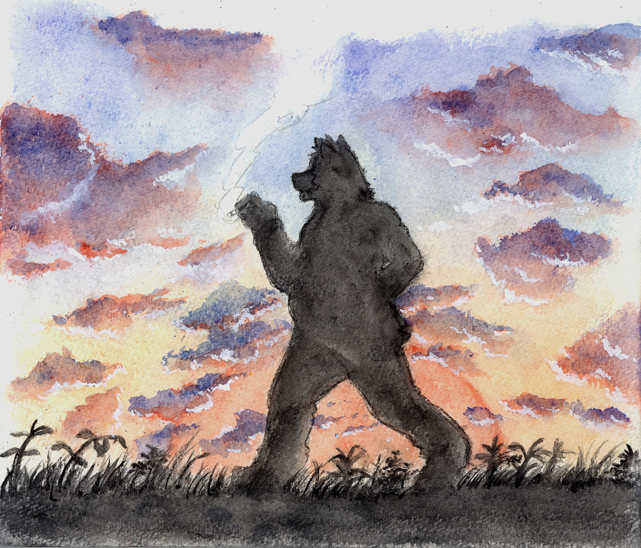 canine chubby ganson male silhouette smoking solo solo&micro; sunset walking wolf