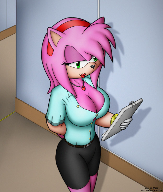 amy_rose big_breasts breasts cleavage female knownvortex necklace sega solo sonic_(series)
