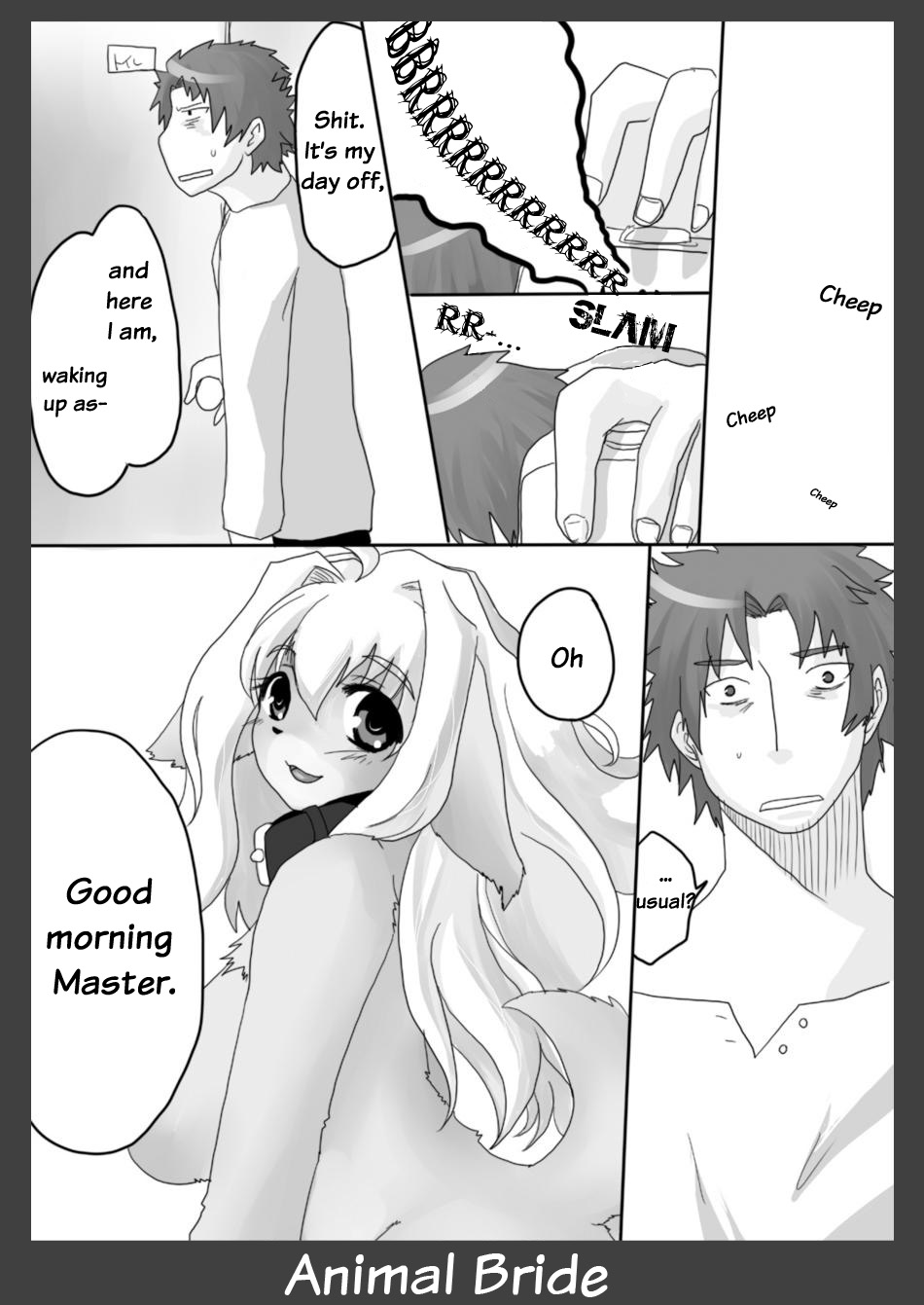 animal_bride anthro black_and_white breasts canine clock collar comic dog female hair human male monochrome translated unknown_artist