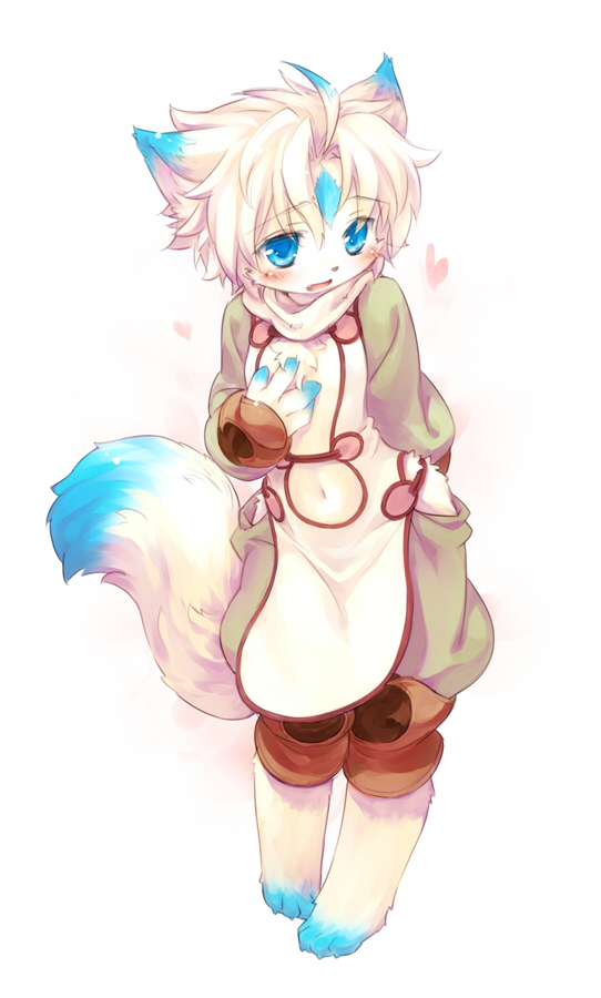 ambiguous_gender apron blue_eyes canine cotora cub cute fox solo white