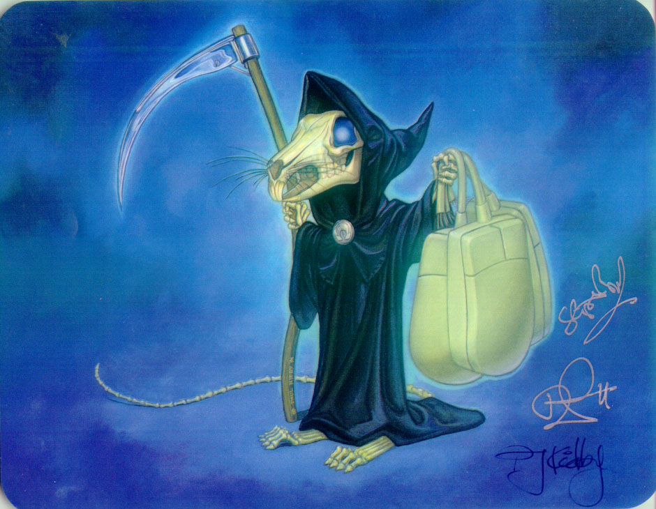 computer_mouse death_(personification) death_of_rats discworld doing_it_wrong male paul_kidby rat rodent scythe skeleton solo terry_pratchett whiskers