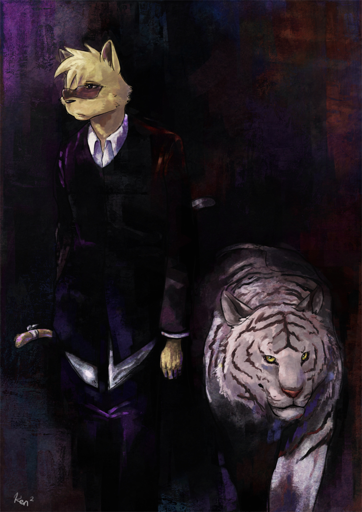 anthro cat feline feral glasses ken2jian kogawa_kenji male suit tiger white_tiger