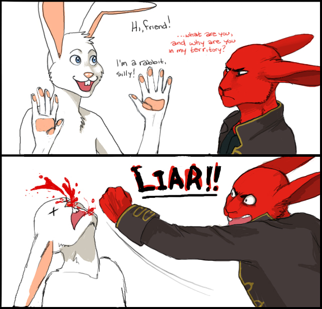 blood comic dialogue english_text humour lagomorph male rabbit red seriousmccoy