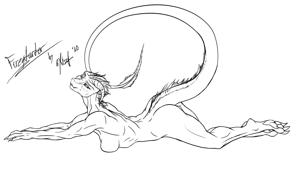 breasts dragon exizt female hindpaw horns long_tail nude scalie side_boob sketch tail