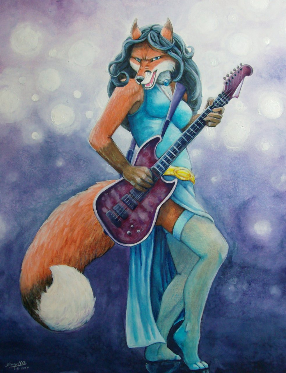 blue canine cassie_the_rock_vixen dress female fox guitar kelii rock_music solo stockings vixen