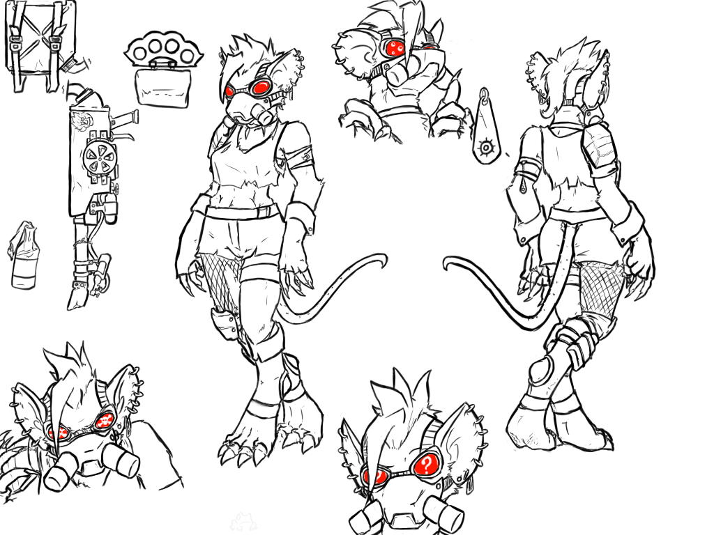 ? chemrat female fishnet gas_mask model_sheet rat rodent shorts sildre solo