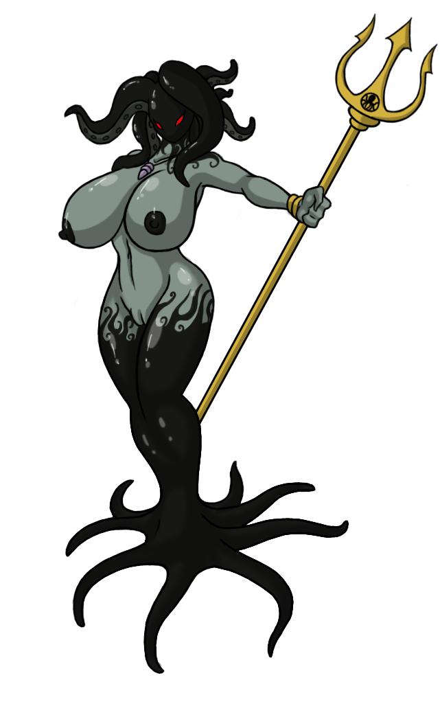 female lordstevie polearm red_eyes sea_witch solo tentacles trident