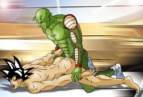 alien anal anal_penetration butt cum cum_inside doggy_position dragon_ball_z eyes_closed from_behind gay goku green groaning interspecies male moan muscles not_furry nude open_mouth penetration piccolo rape saiyan sex socks sweat