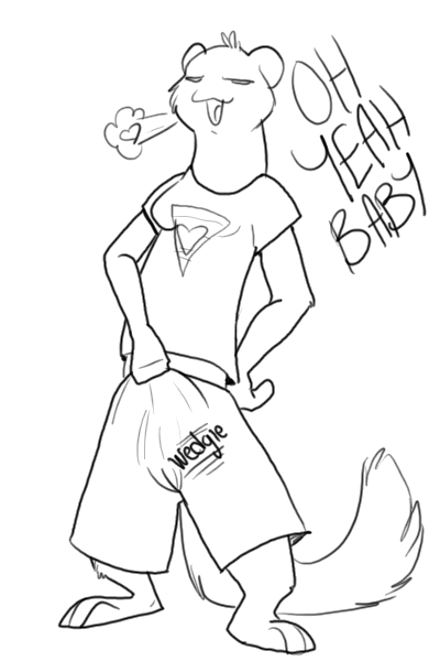&hearts; barefoot boxers breasts breath female keravist lanky line_art oh_yeah open_mouth stoat suggestive t-shirt tail triangle underwear weasel wedgie