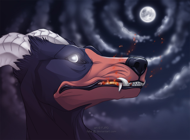 ambiguous_gender clouds fire glowing_eyes head horns houndoom moon night pok&eacute;mon snarl solo teeth white_eyes