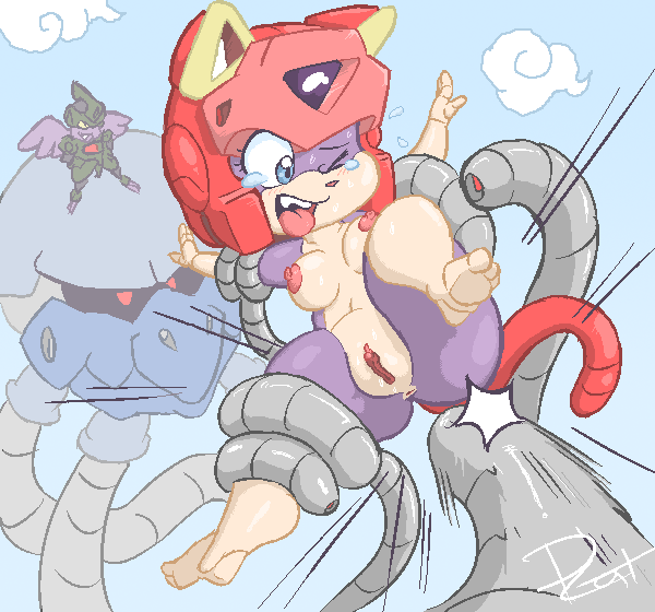 anus blue_eyes breasts feline female nipples one_eye_closed open_mouth pizzacat polly_ester pussy samurai_pizza_cats