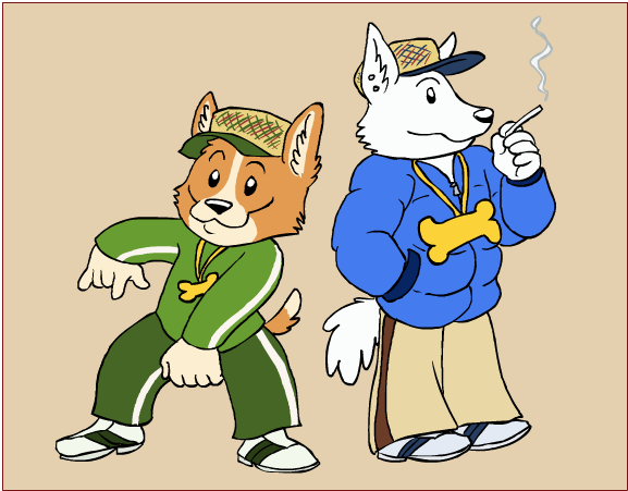 canine chav chozo_(artist) corgi couple dog gangster male smoking white