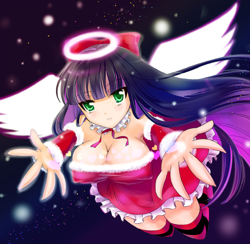 angel blush breasts christmas cleavage halo lowres nipples panty_&amp;_stocking_with_garterbelt puffy_nipples smile stocking_(character) stocking_(psg) wings