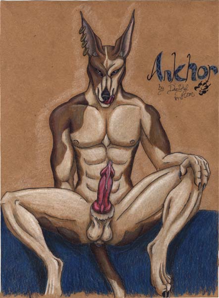 canine colored_pencil_(art) commission cum daelyhelaxon ear_piercing earring floor male mammal member pencilcolor penis piercing solo tail tongue