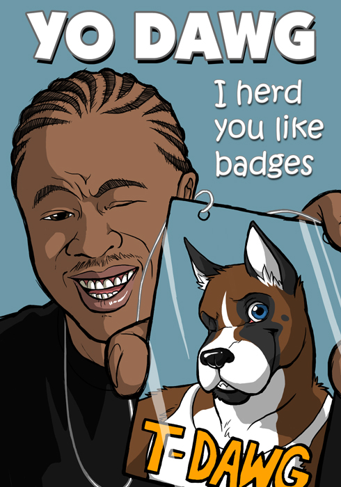 2009 anthro blank_background blue_eyes boxer canine caption colored conbadge cornrows dawg ear_tufts gangster human lawlzy male meme mustache one_eye_closed smile t-dawg wink xzibit yo yo_dawg