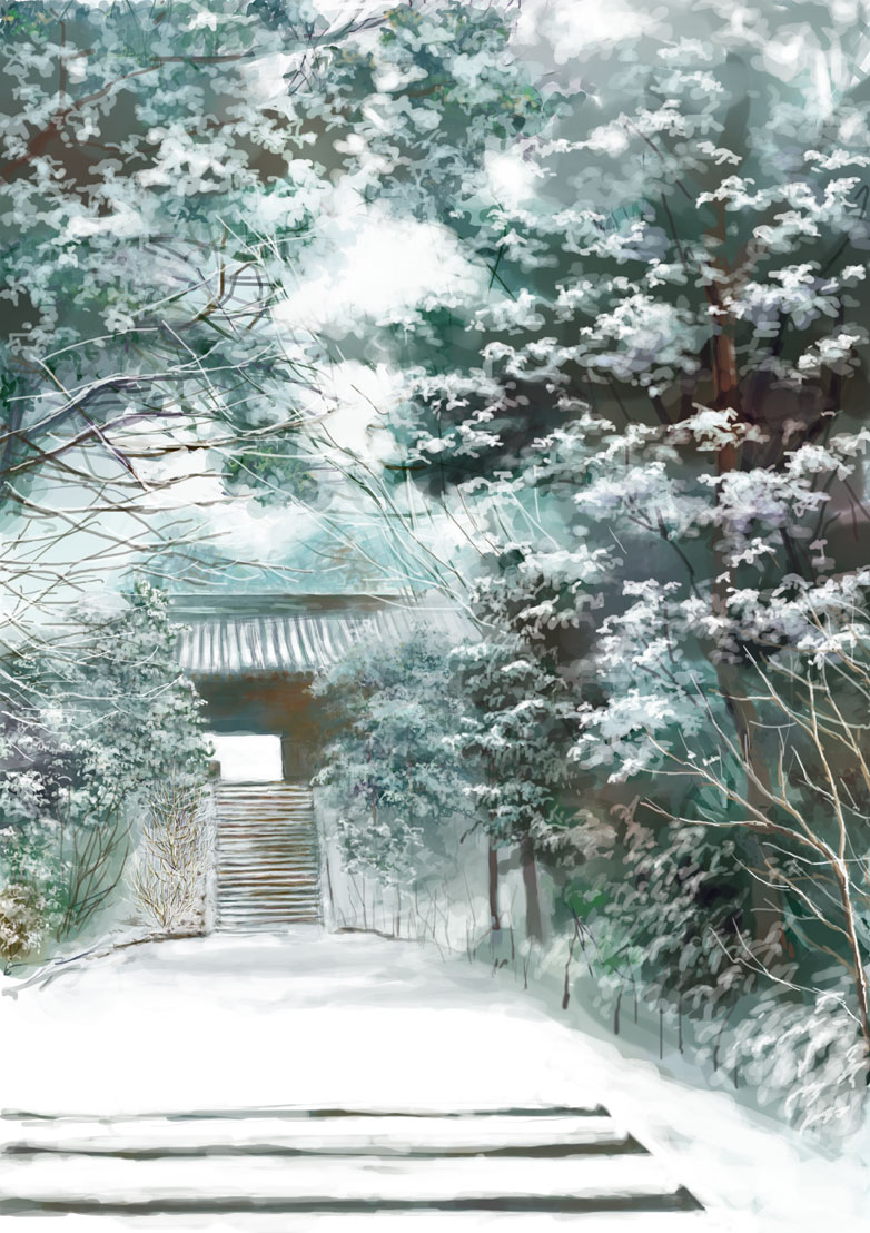 bad_pixiv_id landscape murohime_oruko no_humans original scenery snow stairs tree winter