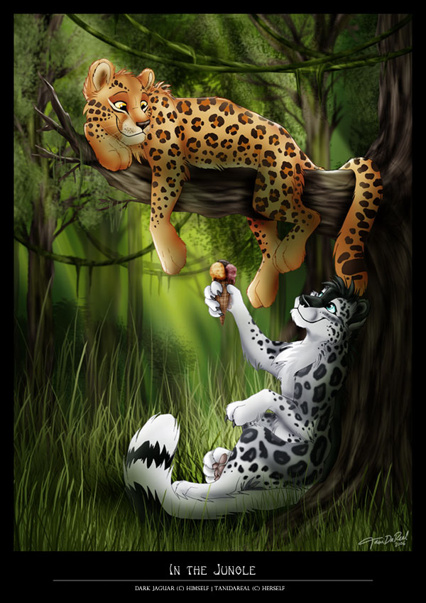 couple feline feral forest grass ice_cream leopard perched snow_leopard tani tani_da_real tree