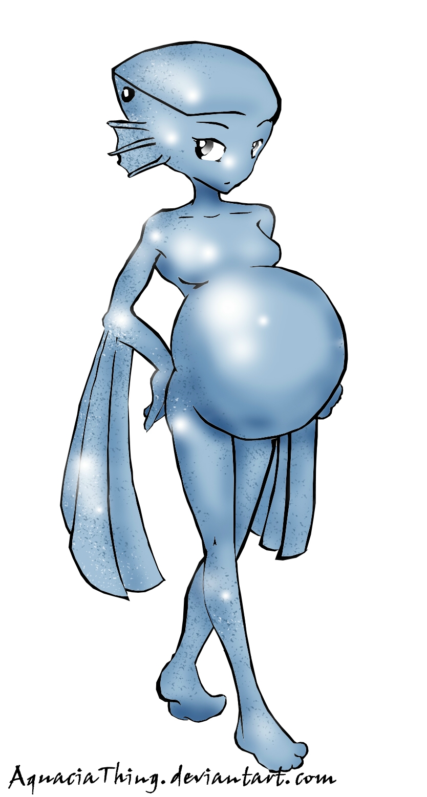 blue breasts female grey_eyes marine nude plain_background pregnant princess_ruto solo the_legend_of_zelda unknown_artist video_games white_background zora
