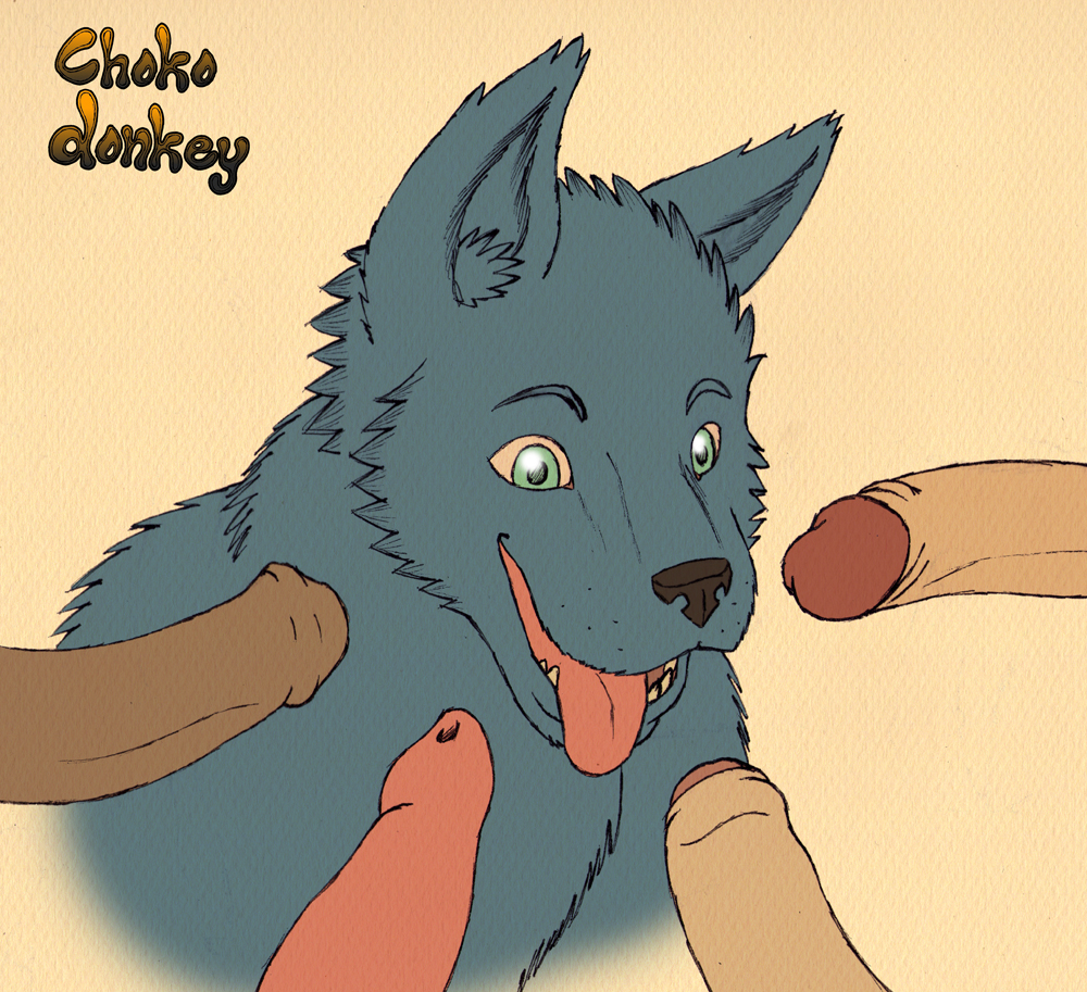 blue canine chokodonkey dog gay green_eyes interspecies male penis teeth tongue uncut
